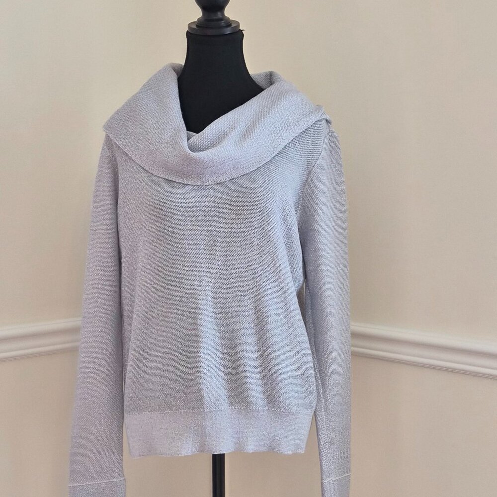 White House Black Market Silver Metallic Sweater, Size M